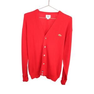 Vintage 90s Izod Red Cardigan Button Up Gator Embroidery Golf men's Large